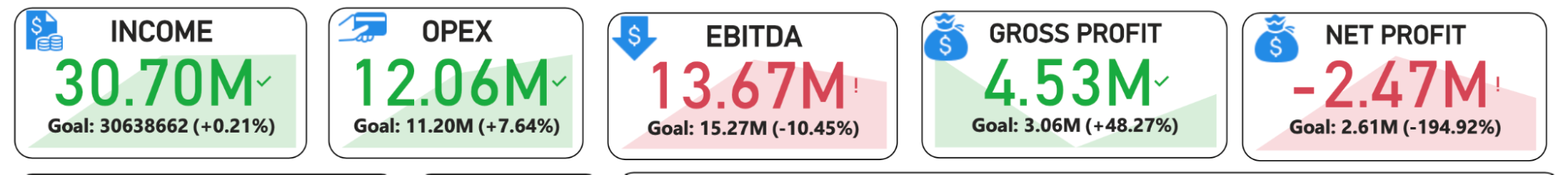 KPIs: Income, OPEX, EBITDA, Gross Profit, NET Profit